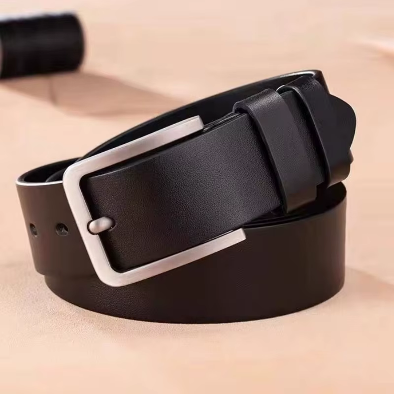 Ceinture décontractée Vintage pour hommes, boucle ardillon noire, large ceinture en cuir polyvalente