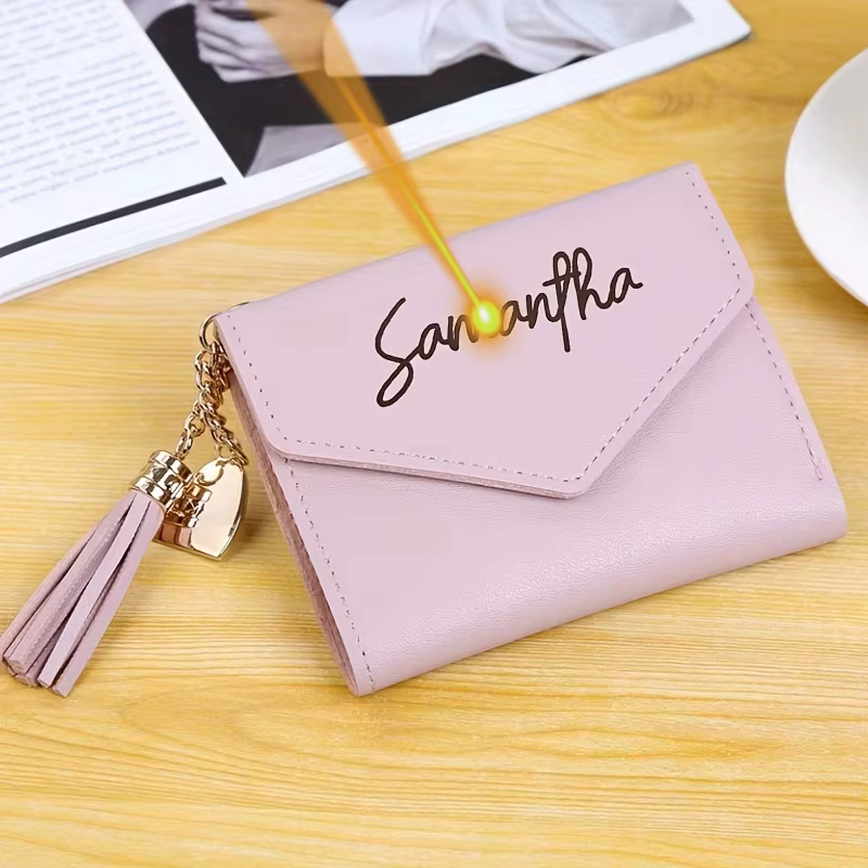 Porte-monnaie avec texte personnalisé et nom, porte-cartes en simili cuir gravé, portefeuille pour f