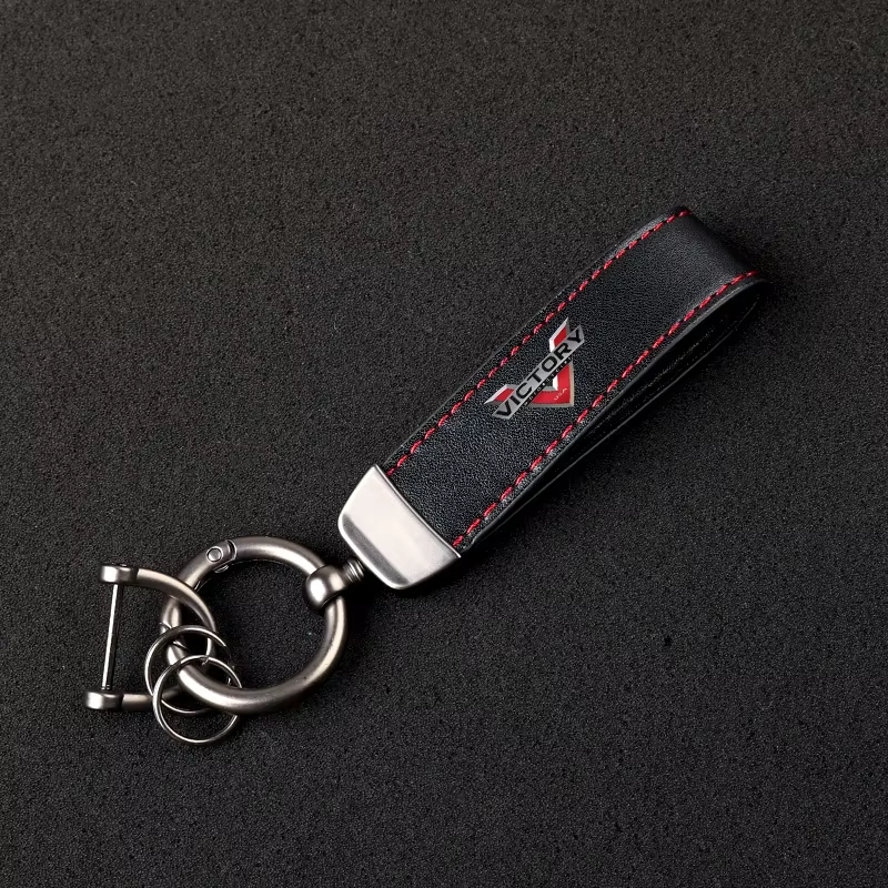 Porte-clés en forme de fer à cheval en cuir vintage imprimé HD pour accessoires moto VICTORY