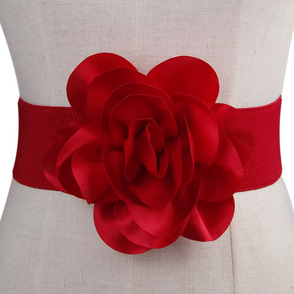 Ceinture large à fleurs pour dames, taille de fête, ceinture élastique serrée, Cummerbund, mode, env