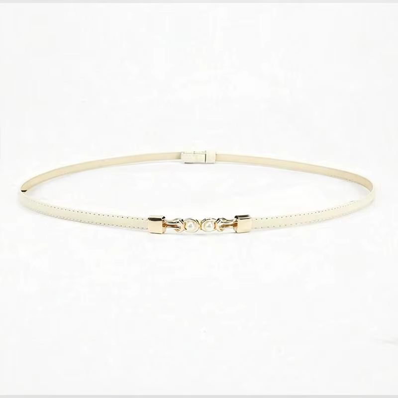 Ceinture fine polyvalente et sophistiquée pour femme avec boucle, ceinture en cuir perlé élégante po