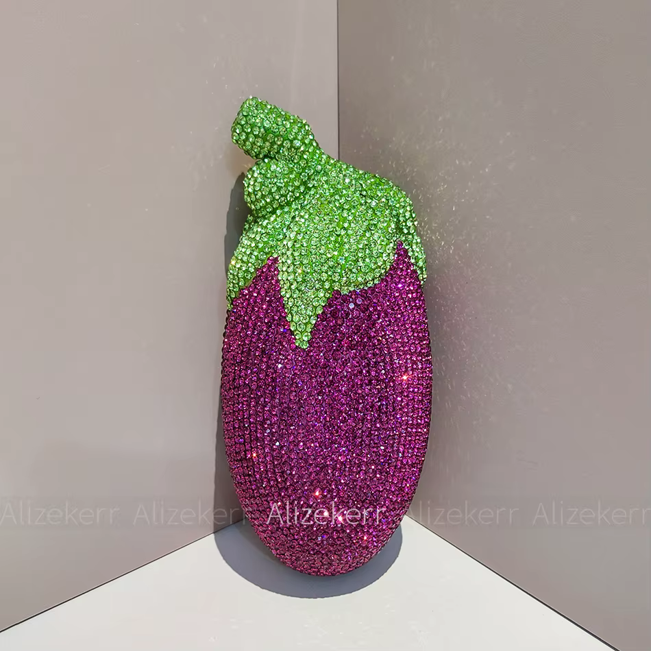 Sacs de soirée Alizekerr en forme d'aubergine pour femmes, magnifiques sacs à main en strass métalli
