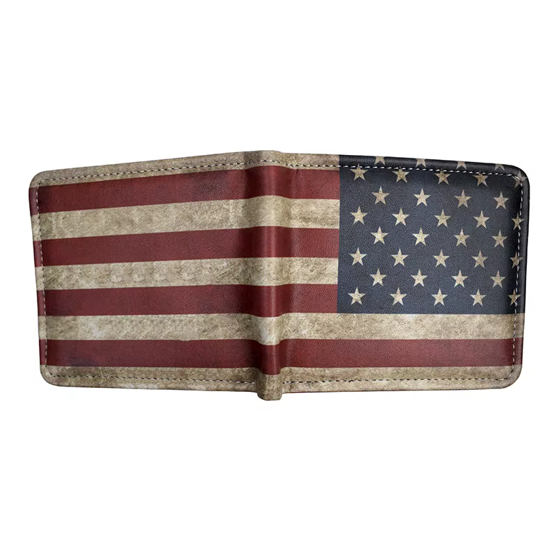 Portefeuille court en cuir PU avec drapeau américain, avec poche pour pièces de monnaie à fermeture