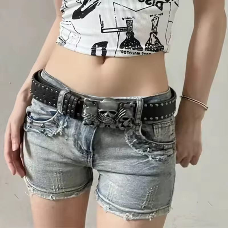 Nouvelles ceintures pour femmes de haute qualité marque de luxe Punk Goth Rivet noir jean unisexe ho