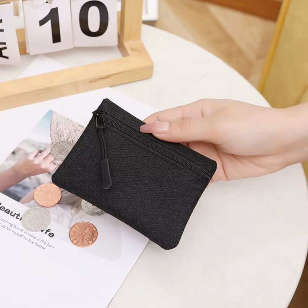 Mini porte-monnaie en toile solide unisexe, fermeture éclair, sac à clés, rangement pour enfants, po
