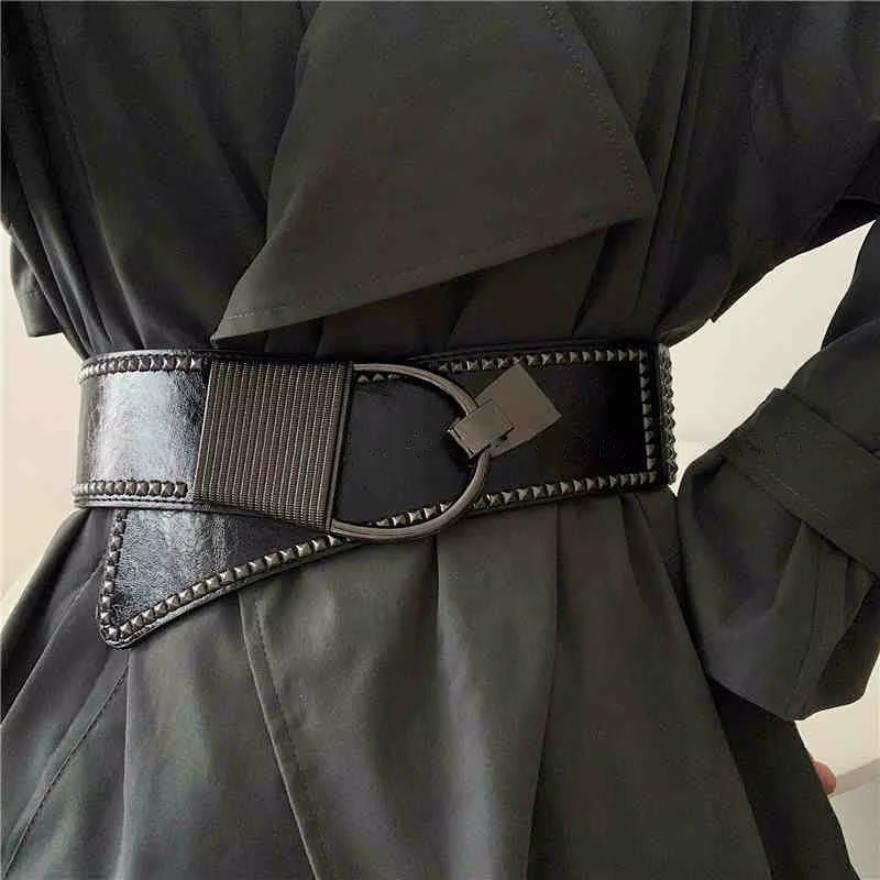 Ceinture de taille large pour femmes, 1 pièce, sens avancé, décorative, extensible, noire, assortie,