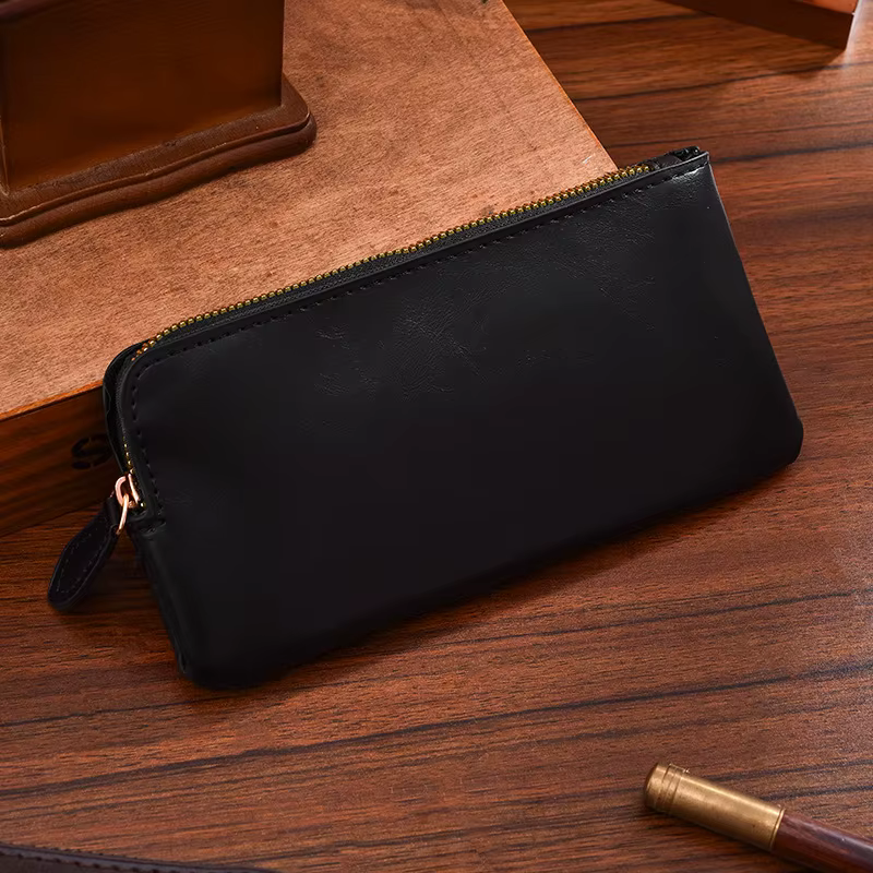 Portefeuille en cuir pour hommes, Long sac d'argent, porte-carte de visite, poche pour téléphone por