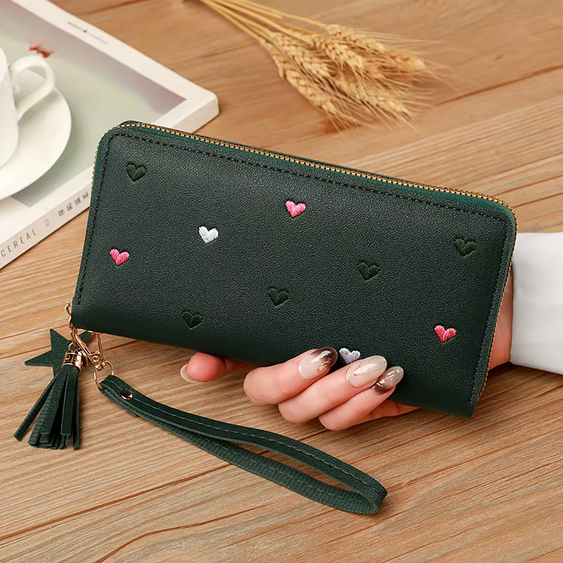 Portefeuilles longs de luxe pour femmes, motif cœur, porte-monnaie, porte-cartes, pochette de téléph
