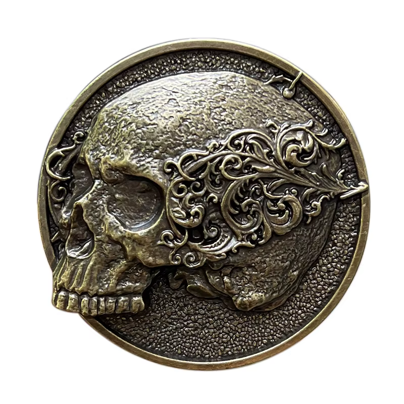 Boucle de ceinture en alliage de zinc avec motif de crâne européen et américain, décorative pour les