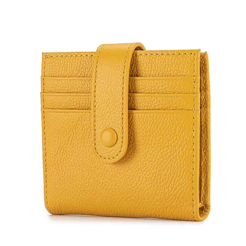 Portefeuille fin pour femme en cuir véritable, petit portefeuille à double pli avec porte-cartes, po