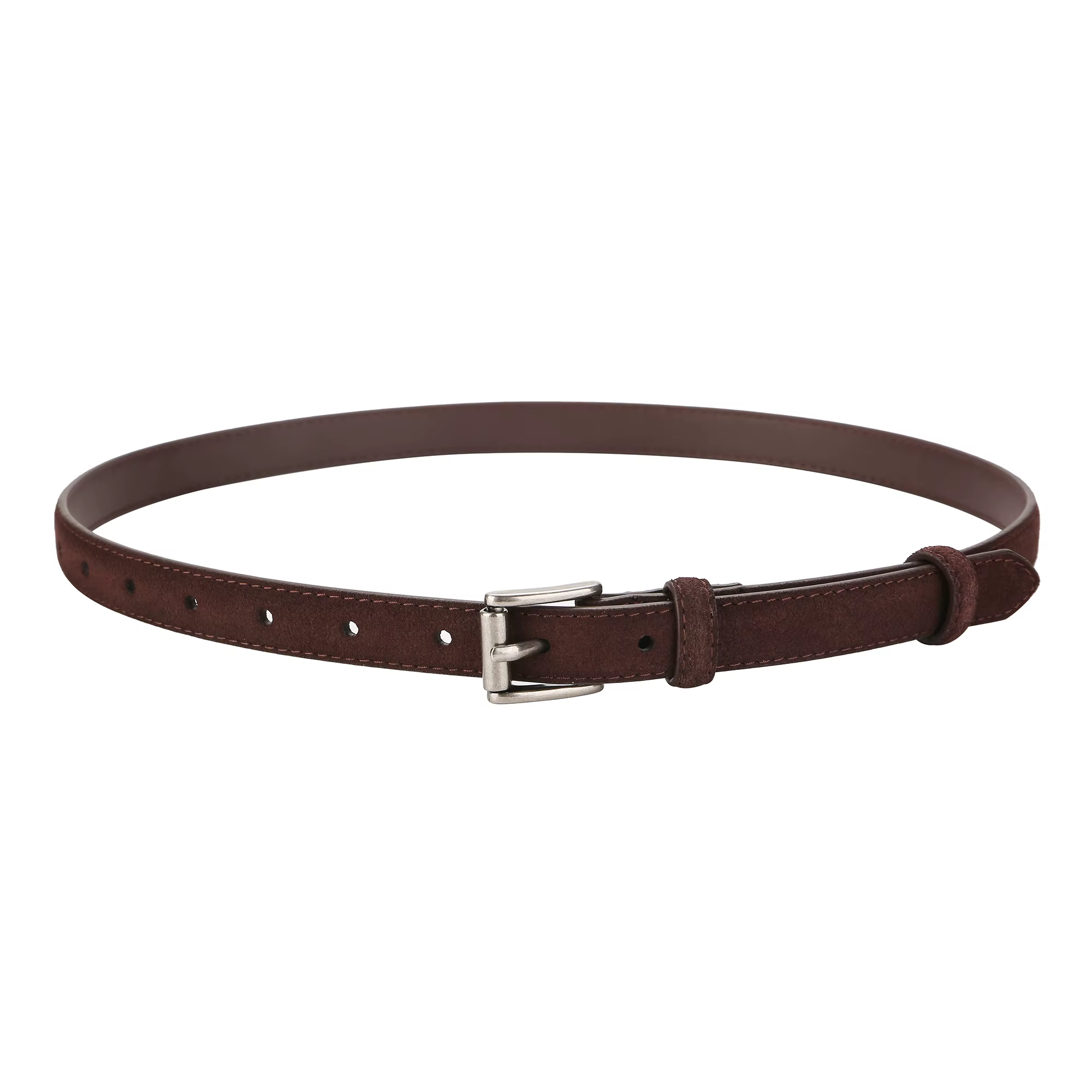 Ceinture en cuir fine pour femme avec boucle argentée réglable - Idéale pour les robes, les jeans et