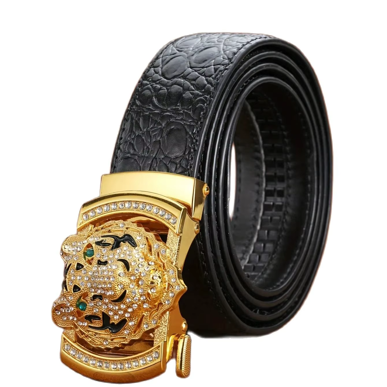 Nouvelle ceinture à boucle automatique pour hommes, ceinture en os d'alligator avec boucle de tigre 