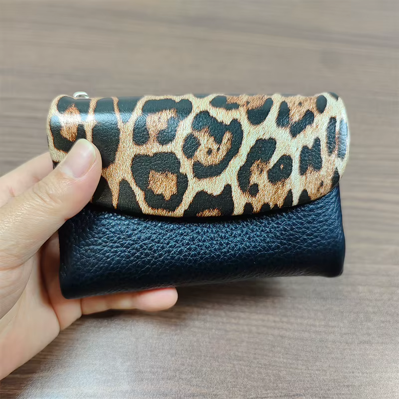 Portefeuille Organisateur Tendance en Cuir de Vachette Imprimé Léopard pour Femme, Portefeuille Cour