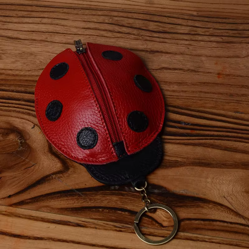 Porte-clés portefeuille en tissu cuir unisexe dessin animé coccinelle clé portefeuille clé organisat