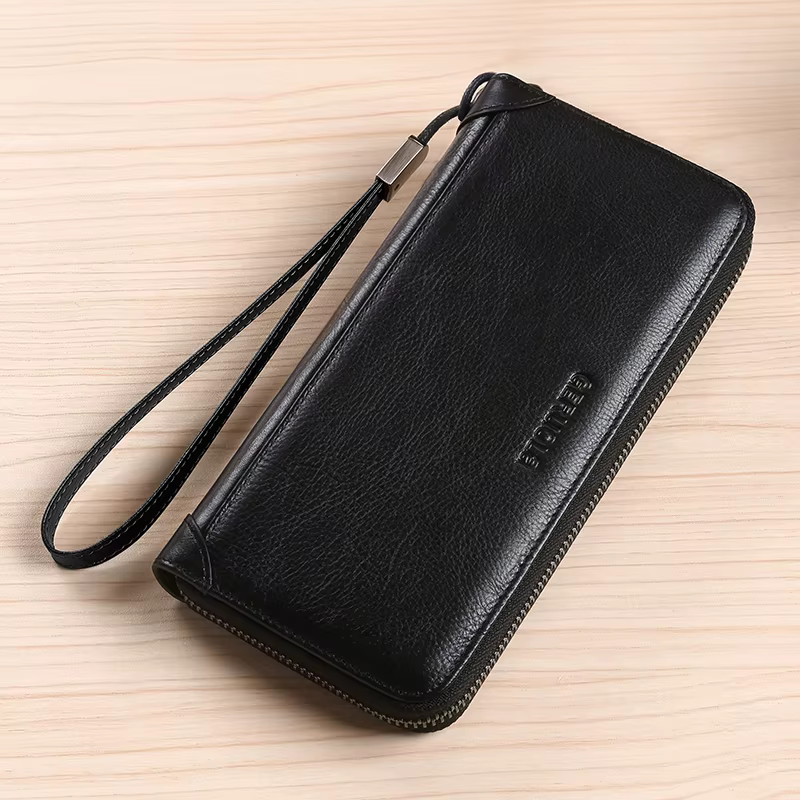 Portefeuille en cuir pour hommes, long, nouveau sac à main en cuir de vache souple, léger, luxe, sim