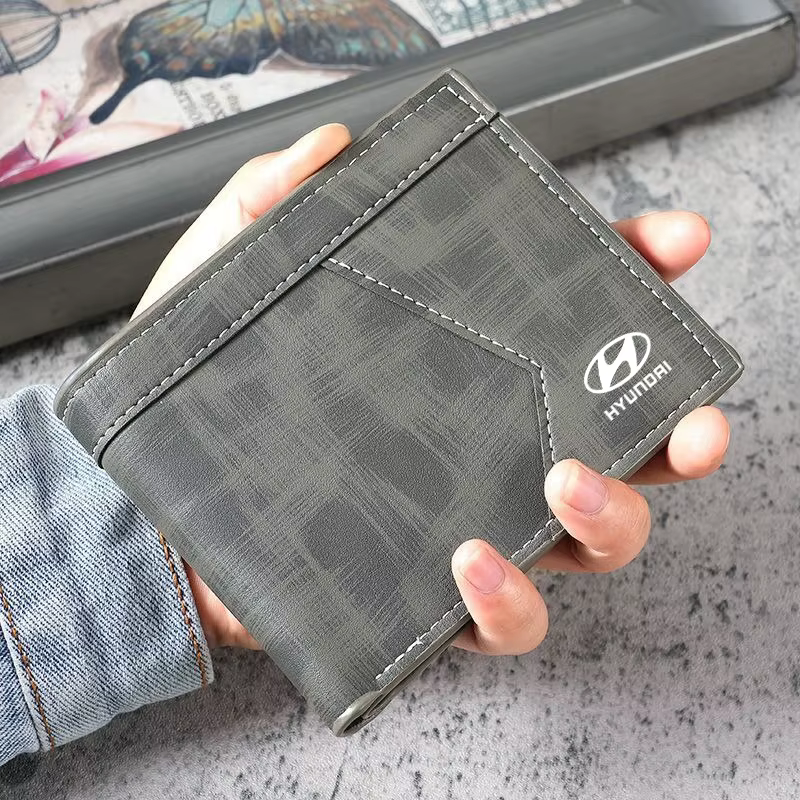 Portefeuille de très grande capacité avec logo de voiture, porte-cartes de crédit pour Hyundai Santa