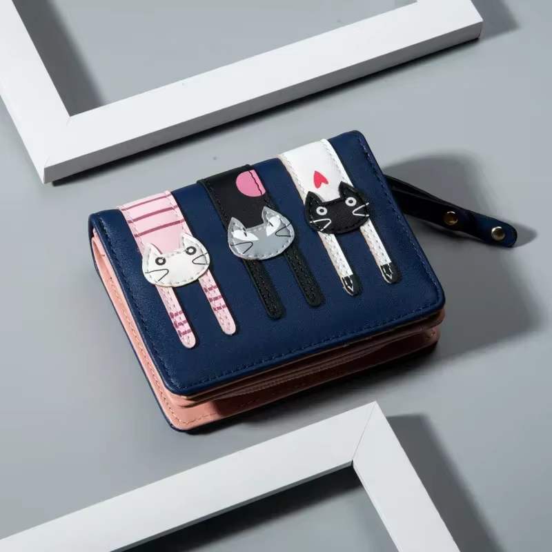 Dessin animé chat femmes portefeuille en cuir PU femmes court portefeuille marque conçu porte-monnai