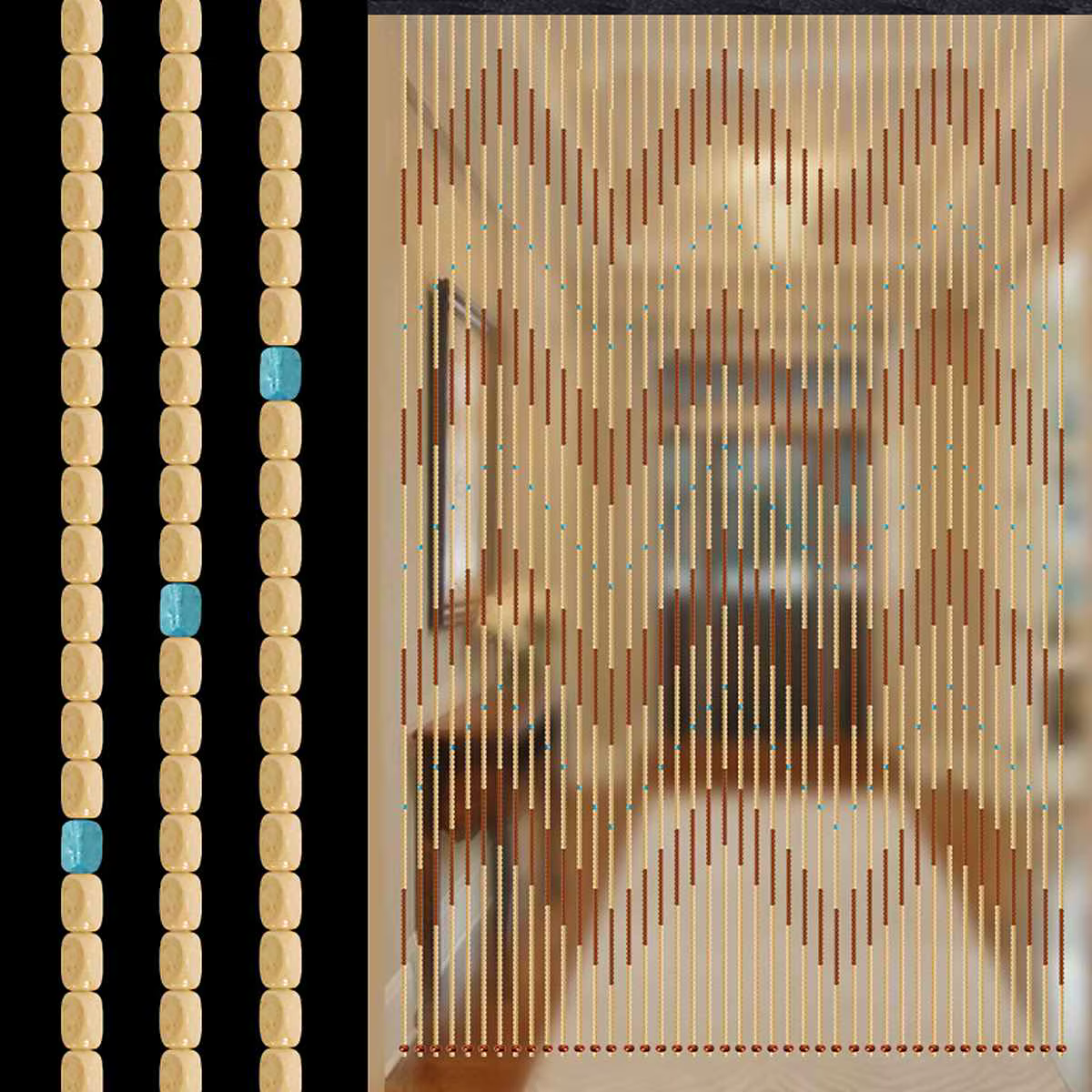 Rideau de perles en bois fait à la main, 41 lignes, 90x195cm, écran anti-mouches, 4 vagues, stores e
