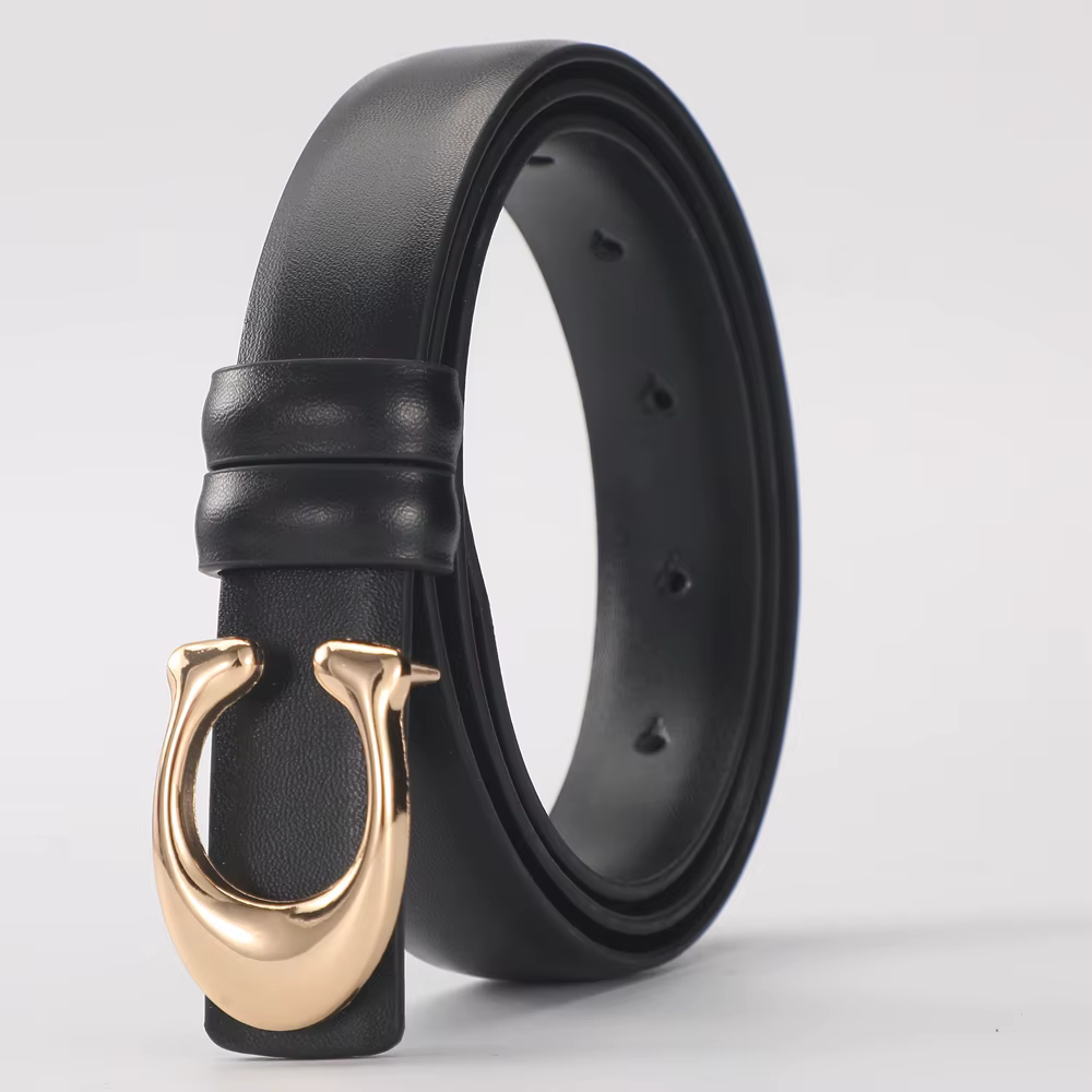 Ceinture à la mode pour femmes, haute qualité, boucle en forme de C, boucle lisse, tempérament, Doub