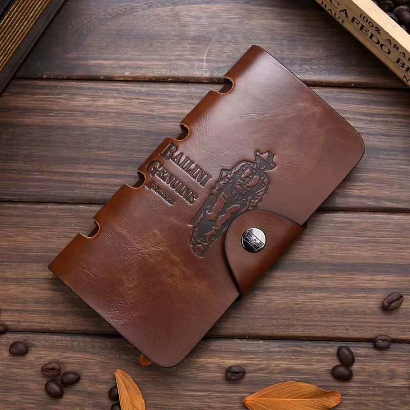 Portefeuille à trois volets en cuir pour hommes – Pochette à boucle magnétique avec porte-carte et p