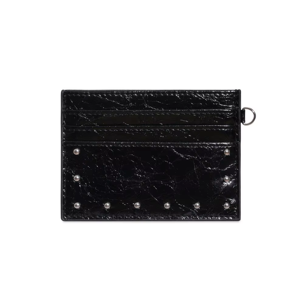 Portefeuille élégant en cuir craquelé ultra fin, mini format, porte-cartes en PU avec rivets, couleu