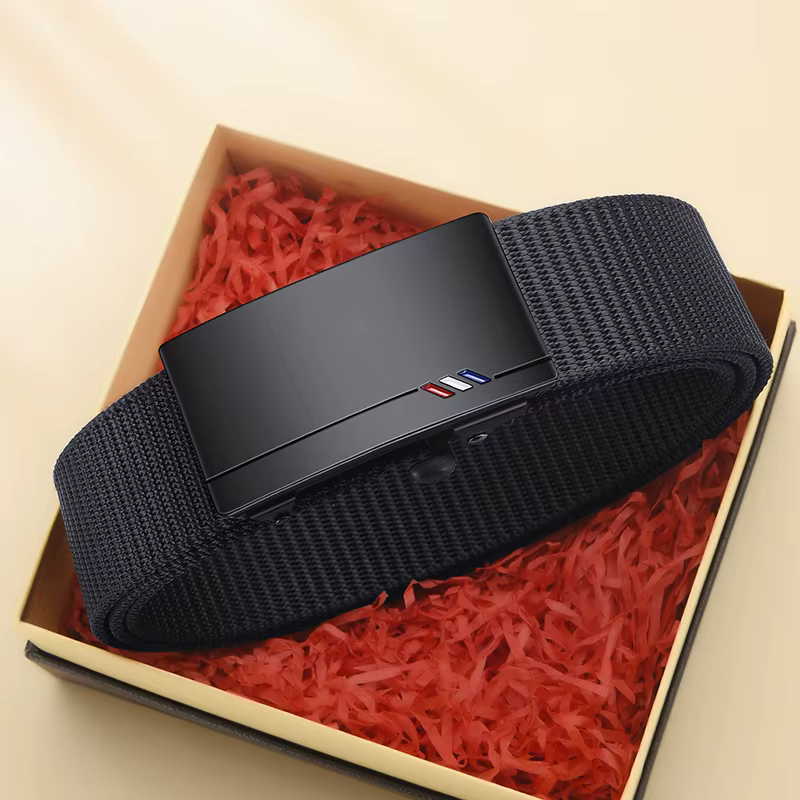 Ceinture en toile tissée pour hommes, 2 pièces, boucle automatique, ceinture décontractée, douce et