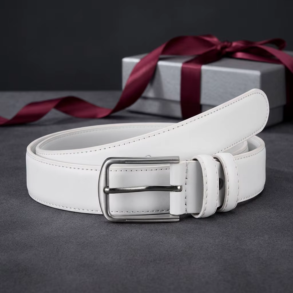 Ceinture formelle pour homme, largeur 3,51 cm, blanc pur, style classique. Conception réglable, maté