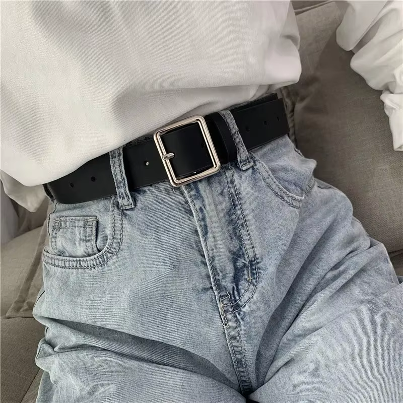 Ceinture en cuir Pu souple pour femmes, boucle carrée, boucle ardillon, jean noir, Chic, marque de l