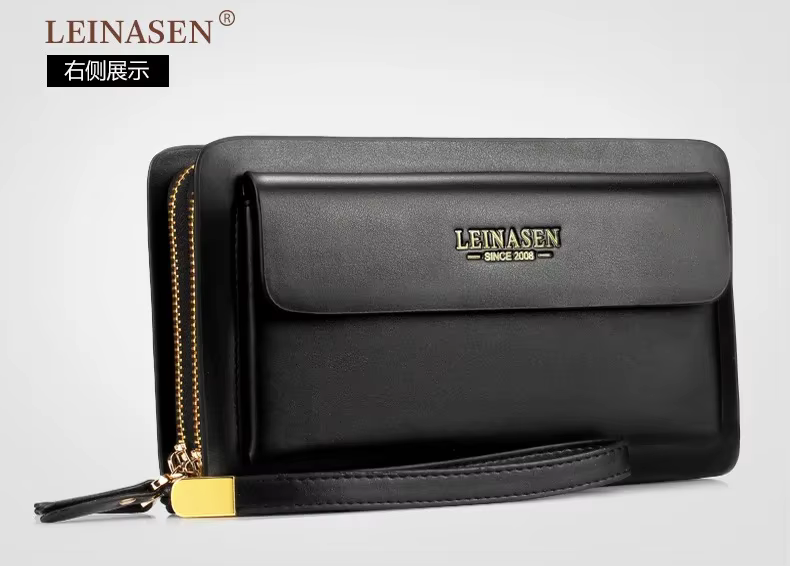 Portefeuille de luxe pour hommes, avec Double fermeture éclair et pince à billets, pochette de grand