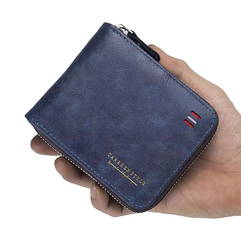 Portefeuille court vintage pour hommes – Porte-monnaie à trois volets avec fermeture éclair, sac d'a
