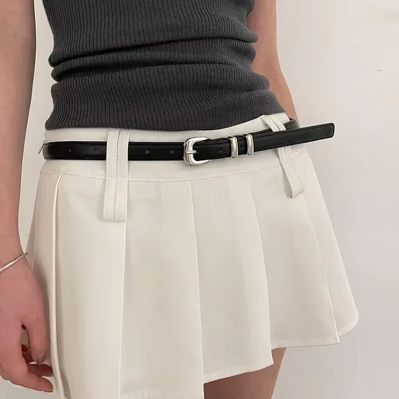 Ceintures à la mode pour femmes, noires, simples et fines, en PU, pour pantalons, jupes, polyvalente