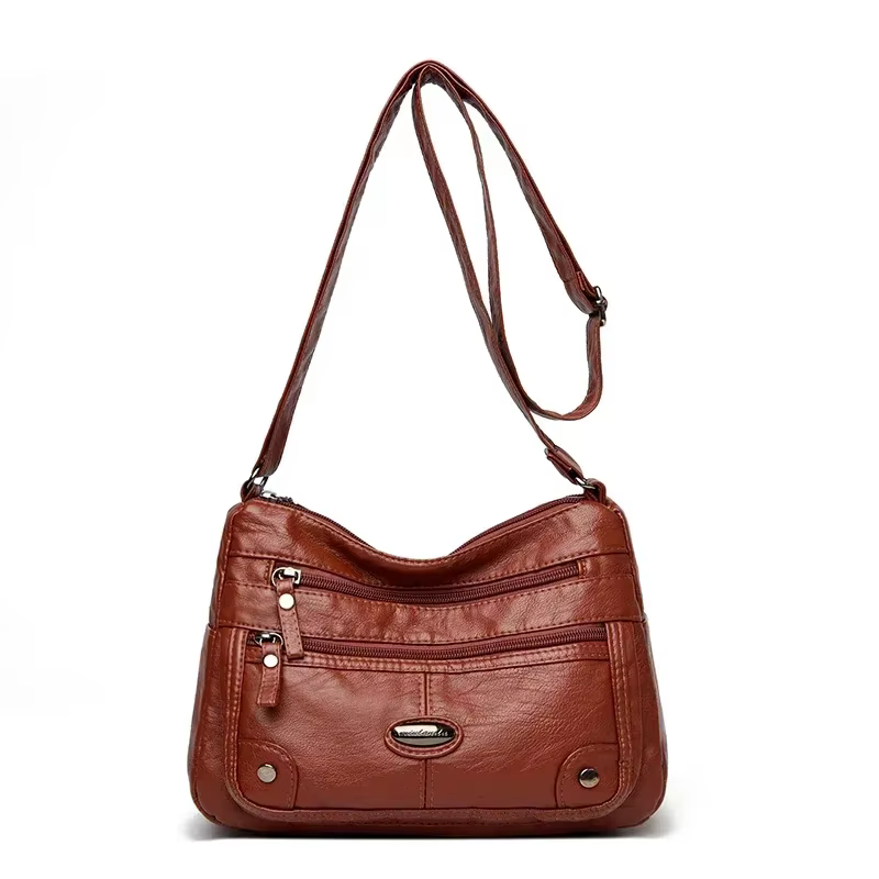 Sac à bandoulière en cuir pour femmes, polyvalent, Double couche, grande capacité, simplicité, rétro