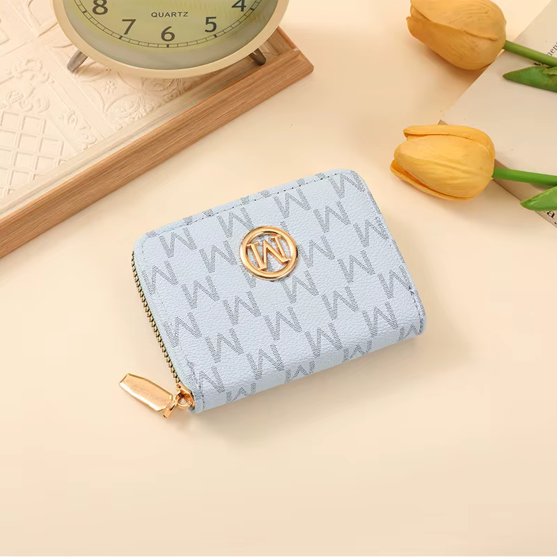 Portefeuille court imprimé pour femme avec fermeture éclair, motif lettres, portable, multi-fentes, 