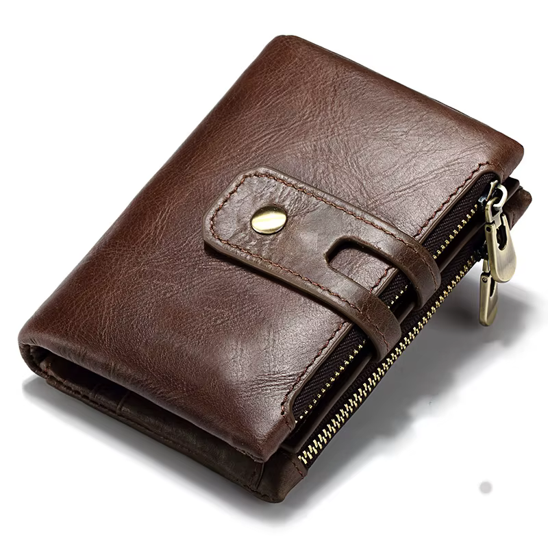 HUMERPAUL portefeuille rétro pour hommes RFID en cuir véritable moraillon porte-carte à glissière po