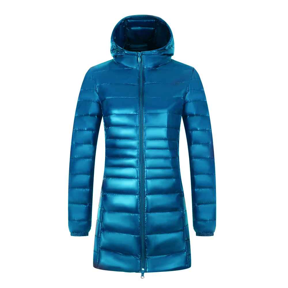 Manteau long en duvet chaud pour femme avec sac de rangement portable, veste légère pour femme, pard