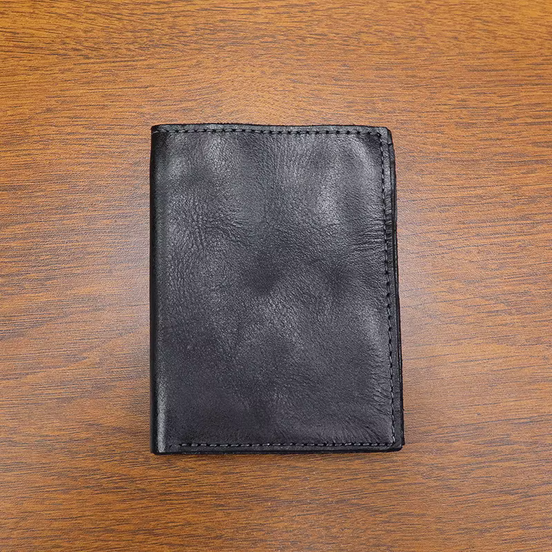 Portefeuille court rétro multicolore pour hommes, fait à la main, en cuir tanné végétal en détresse,