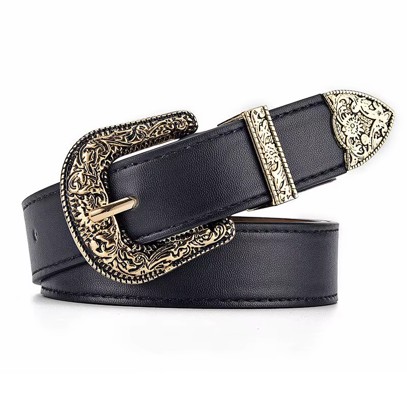 Ceinture en cuir PU vintage pour femmes, ceinture sculptée pour hommes, ceinture de jeans bon marché