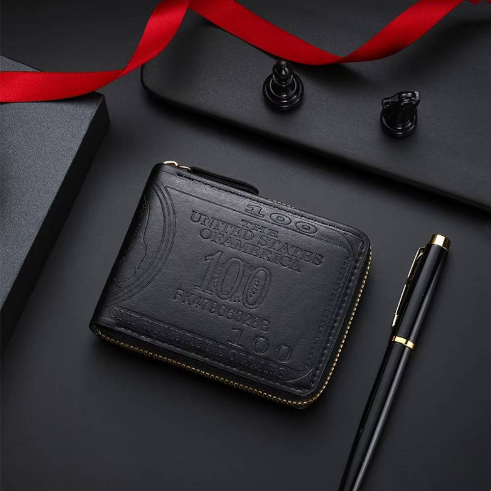 Portefeuille à fermeture éclair confortable pour hommes, porte-cartes en cuir Pu, porte-monnaie pour