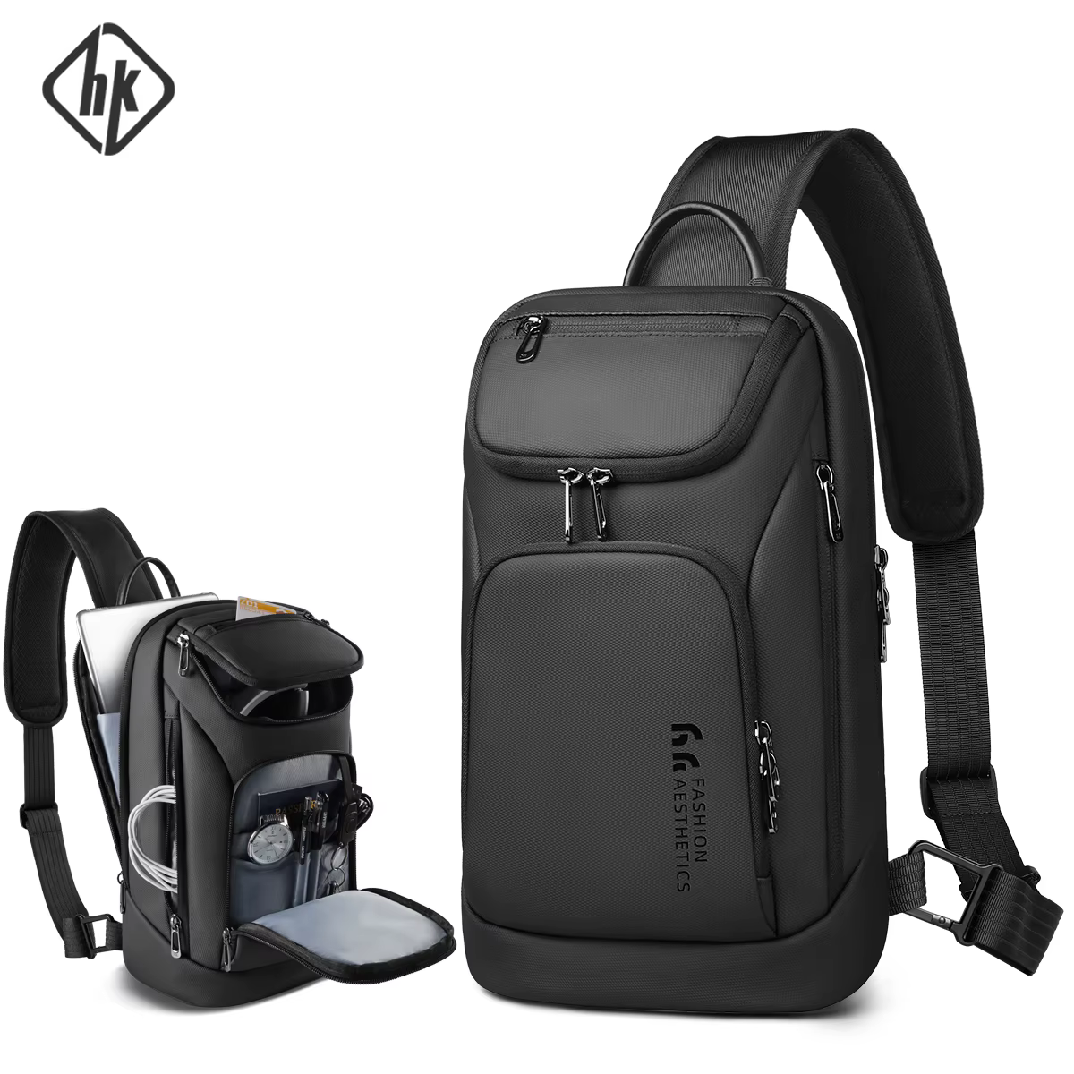 HcanKcan sac à bandoulière pour hommes d'affaires sac de poitrine étanche à la mode pour IPad 11 pou
