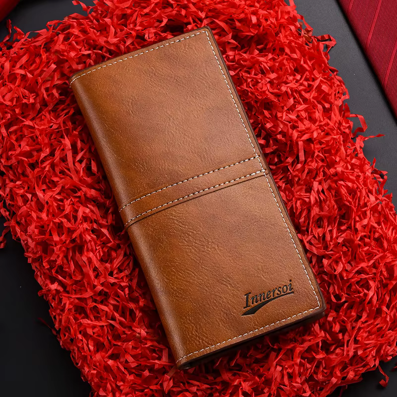 Portefeuille en cuir pour hommes porte-carte d'identité sac à main chéquier longue pochette à deux v