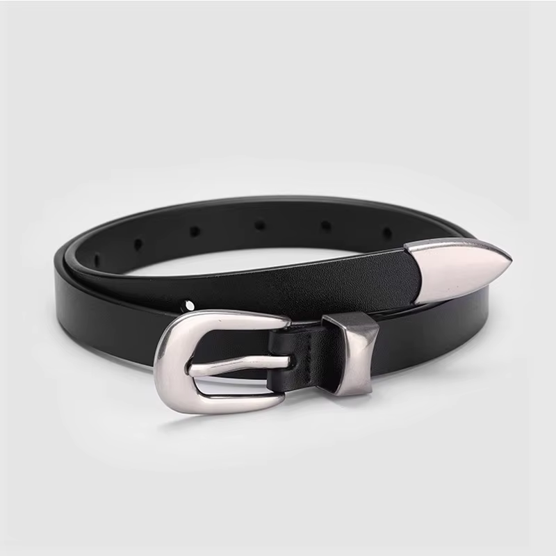 Ceinture en cuir véritable pour femmes, 1.8cm de largeur, boucle argentée en alliage de Zinc, ceintu