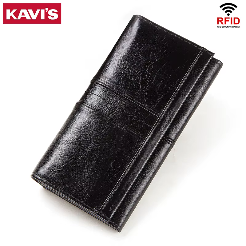 KAVIS Portefeuille long à trois volets pour femme, sac de crédit multi-cartes RFID de grande capacit