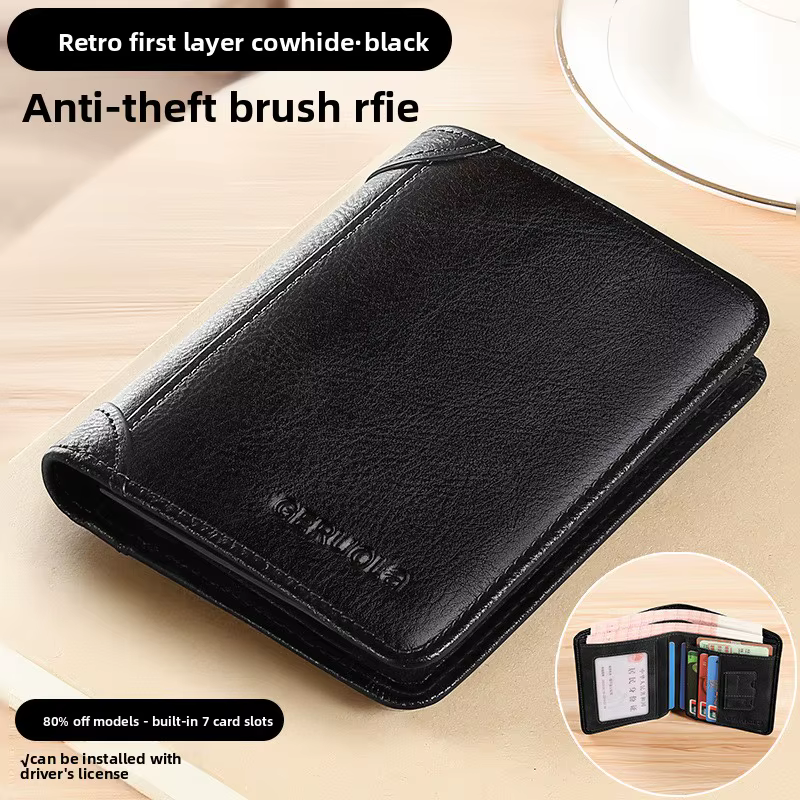 Portefeuille en cuir véritable pour homme, porte-cartes en cuir de qualité supérieure, blocage RFID,