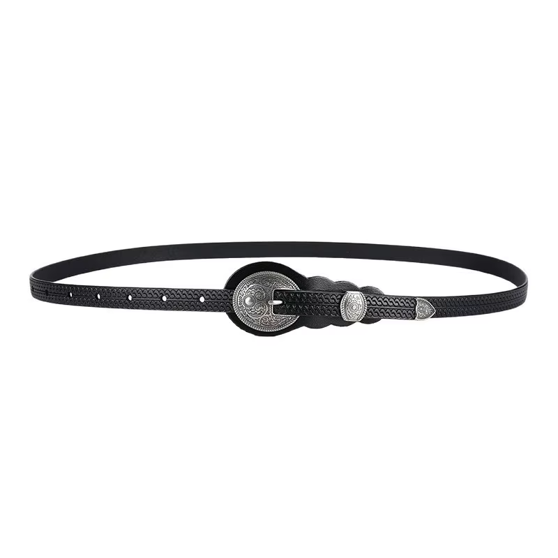 Ceinture vintage pour femme 110 cm en cuir véritable texturé, ceinture décorative polyvalente pour r