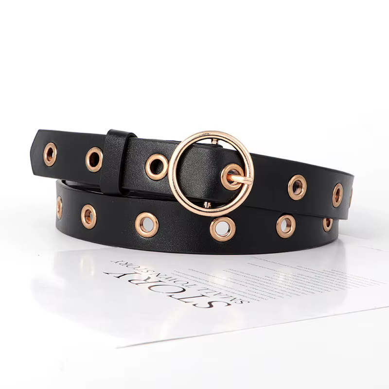 Ceinture noire tendance avec design perforé – Ceinture en cuir simple de style coréen, ceinture pour
