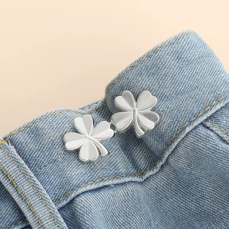 Boucle de taille trèfle à quatre feuilles, mignonne, amovible, sans clous, en métal, pour pantalons