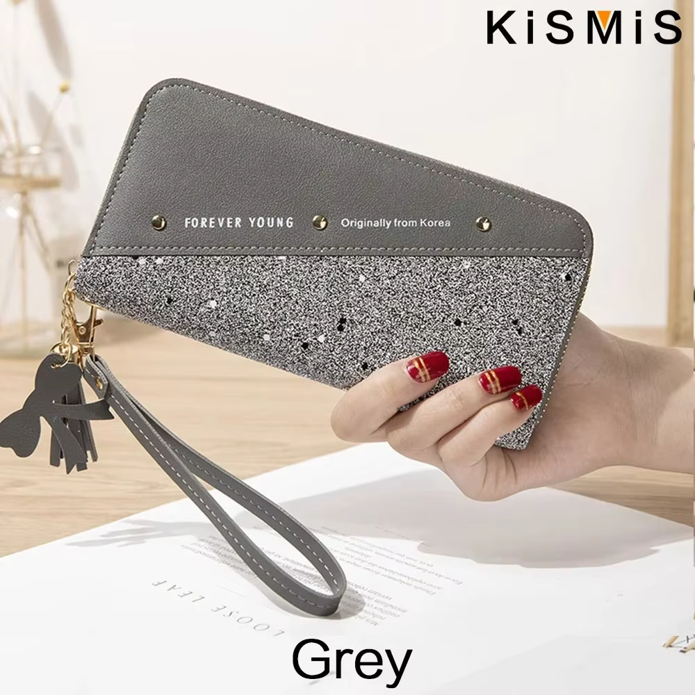 KISMIS-Portefeuille Long en Cuir pour Femme, Grande Capacité, Pochette à Fermeture Éclair, Multi-Car
