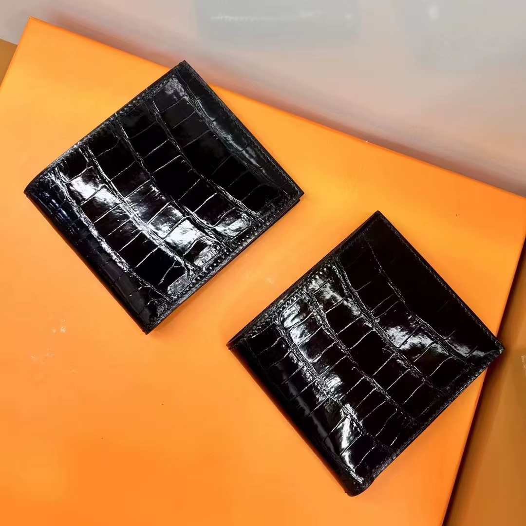 Portefeuille en cuir de Crocodile véritable brillant pour hommes, porte-cartes en Alligator noir, po