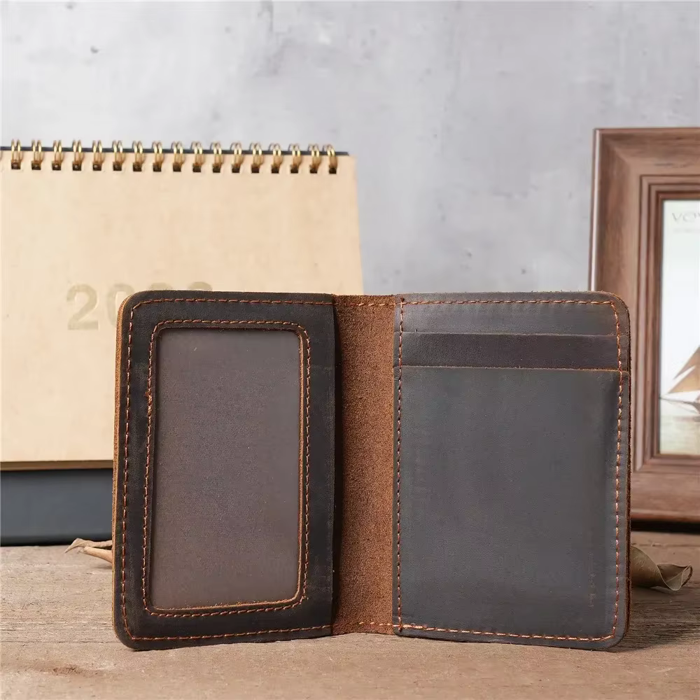 Porte-carte de crédit en cuir artisanal, petit portefeuille Vintage pour étui de cartes de crédit et