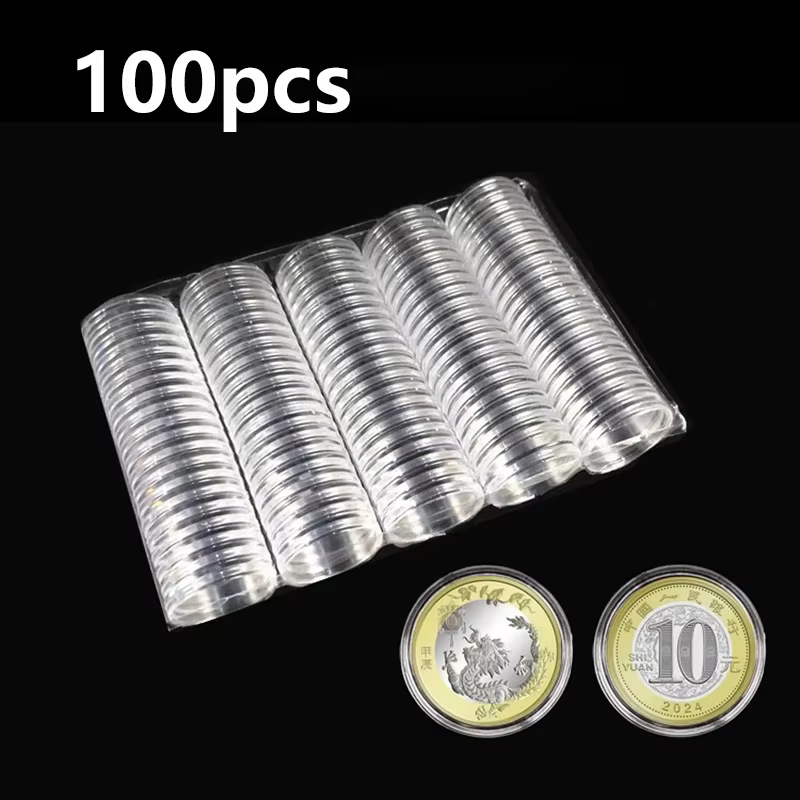 Porte-monnaie en plastique Transparent, 100 pièces, paquet d'entrepôt 16-46mm, présentoir de Capsule
